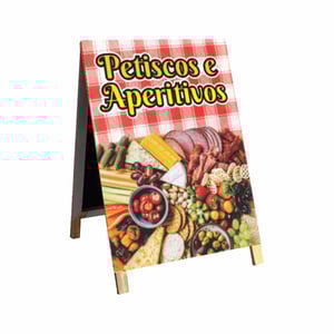 Cavalete Petiscos & Aperitivos mod193 Madeira 90x60 Frente e Verso Lona Dupla Face 