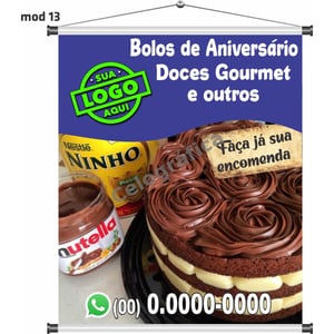 Banner Bolos e Doces Gourmets mod193 Lona 440gr  4x0 Fosco Cordão e bastão 