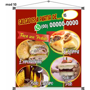 Banner Bolos e Salgados mod190 Lona 440gr  4x0 Fosco Cordão e bastão 