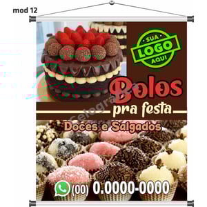 Banner Bolos, Doces e Salgados mod192 Lona 440gr  4x0 Fosco Cordão e bastão 