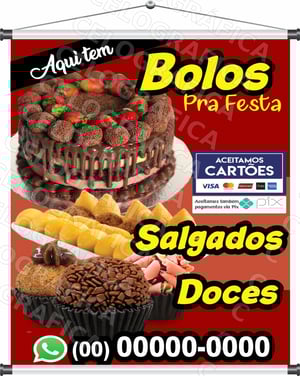 Banner Bolos, Salgados & Doces mod292 Lona 440gr  4x0 Fosco Cordão e bastão 