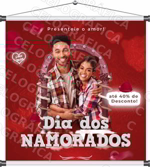 Banner Desconto Dia dos Namorados mod333 Lona 440gr  4x0 Fosco Cordão e bastão 