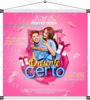 Banner Menores Preços Dia dos Namorados mod343 Lona 440gr  4x0 Fosco Cordão e bastão 