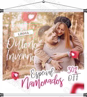 Banner Promoção Outono/Inverno Dia dos Namorados mod329 Lona 440gr  4x0 Fosco Cordão e bastão 