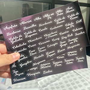 74 Etiquetas / Adesivos Para Porta Temperos e Condimentos feito em Adesivo Vinil à Prova D\'Água