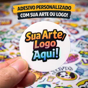 Adesivo em Vinil Branco Redondo - 5cm com sua arte ou logo Adesivo Vinil Branco 5x5cm    