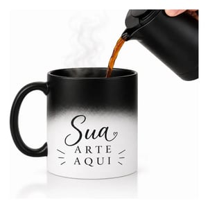 Caneca Mágica Personalizada Fosca Porcelana Termosensível 9,5x21cm Preta Brilho Sublimação  