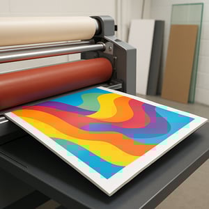 Aplicação Profissional de Adesivo em Chapa (Foam, PVC, PS, MDF e Vidro) Adesivo aplicado em chapas de Foam, PVC, PS, MDF e Vidro Até 1,22 × 2,44 m (consulte casos especiais)   Aplicação sem bolhas em chapas e vidro 