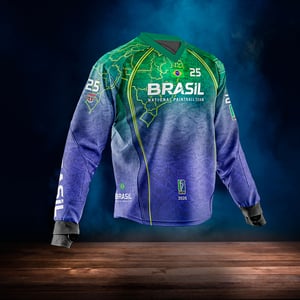 Jersey NAPALM - Seleção Brasileira de Paintball 2026 Tecido 100% poliéster Dry Fit, leve e respirável Personalizado (conforme gabarito oficial) Impressão digital sublimática + detalhes fluorescentes Sem espumas de proteção Costura reforçada com caimento esportivo Personalização: nome e número