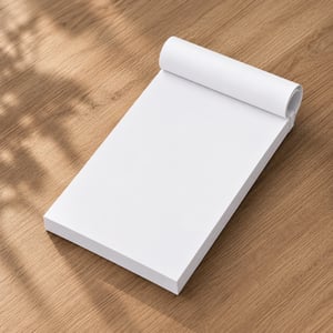 Bloco de anotações A5      Em papel reciclato 75g, impressão capa 1x0 (frente uma cor), com acabamento colado.