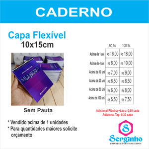 Caderno capa flexível 10x15 (100 folhas)