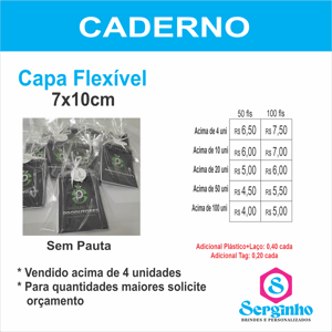 Caderno capa flexível 7X10  (100 folhas)