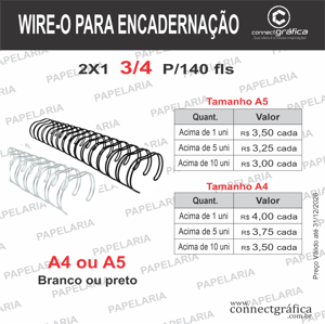WIRE-O PARA ENCADERNAÇÃO 3/4  A5