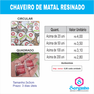 Chaveiro de metal e resina