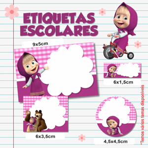 Etiquetas Escolares - Cartela 25 uni Adesivo vinil 9x5cm - 6x3,5cm - 4,5x4,5cm - 6x1,5cm   Corte Especial 
