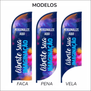 BANDEIRA AVULSA (WIND BANNER) tecido oxford - haste de aluminio P (1,50M)  M (2,00M)  G (2,50M) 4x4 Impressão Frente e Verso Colorido Sem verniz Costura overlock, completo com base e hastes 