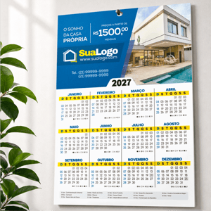 Calendário de parede com furo 27x34cm SUPREMO 255G 27x34cm  VERNIZ TOTAL FRENTE  