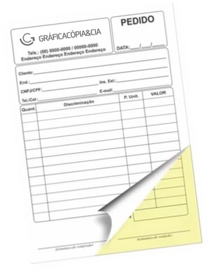 Bloco de Pedido 2 Vias Papel Autocopiativo 55g 15x21cm (A5) 1x0 (Somente Preto)   50x2 Vias (total 100 folhas)