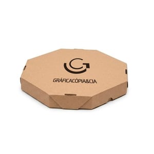 Caixa Pizza Parda Oitavada Personalizada Papelão Microondulado 33,4x4x33,4 cm, 25x4x25 cm, 30x4x30 cm CMYK  Impressão Digital 860x430 mm Aberta