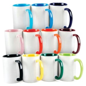 Caneca Personalizada branca alça e fundo CORES Porcelana 96x150mm colorida Sublimação  