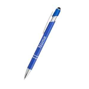 Caneta de Metal c/ Touch Azul Brilhante com Detalhes Prata Personalizada com Gravação a Laser      