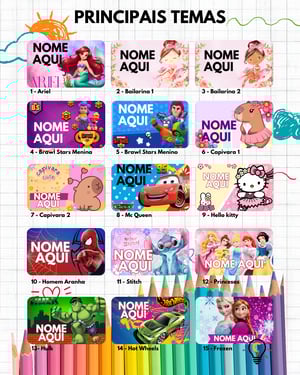 Cartela de Etiqueta Escolar adesivas Vinil