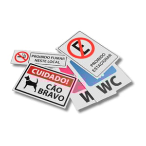 Placa de PVC - Sinalização PVC 0,5mm Branco 21x14,5cm 4x0 Colorido Frente Brilho  