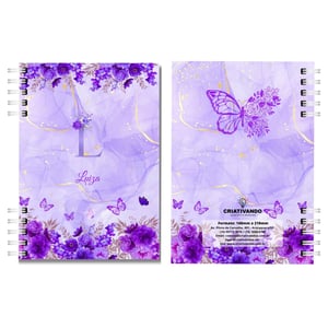 Agenda Planner 2026 Personalizada Com Seu Nome com flores e borboleta Capa dura 148 x 210 mm (A5) 4x0 Uv Total Brilho Wire-o | 80 folhas