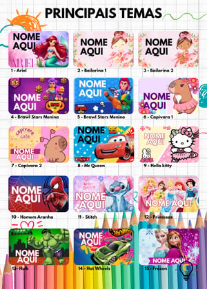 Cartela de Etiqueta Escolar adesivas Vinil Vinil 120micras A4 4x0 Brilho Aprova D Agua - Sem Verniz 