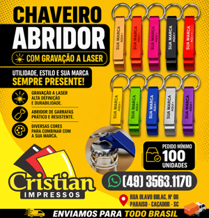 CHAVEIRO ABRIDOR ALUMINIO ALUMININIO    GRAVAÇÃO A LASER 