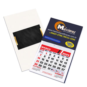 CALENDÁRIO DE GELADEIRA COM IMÃ COUCHE 250G 90x147mm 4X0 Verniz UV Frente Corte Reto 