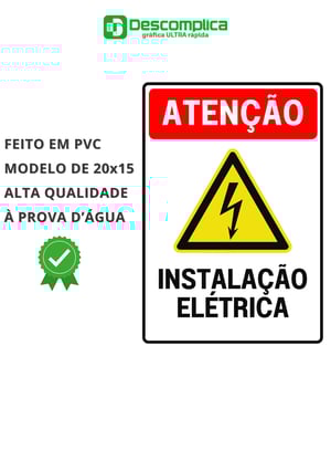 Placa Sinalização 20x15 Instalação elétrica