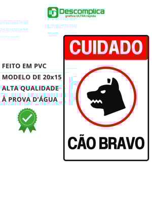 Placa Sinalização 20x15 Cão bravo