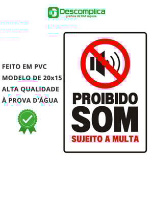 Placa Sinalização 20x15 Proibido som automotivo