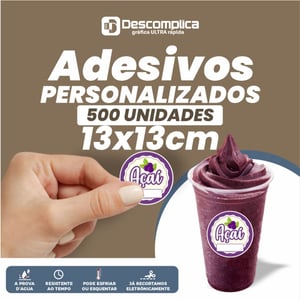 500 ETIQUETAS ADESIVAS 13x13 CM PERSONALIZADAS COM SUA LOGO VINIL ADESIVO 13x13 4X0  CORTE PERSONALIZADO ESCOLHA ENTRE BRILHO OU FOSCO
