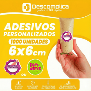 1000 ETIQUETAS ADESIVAS 6x6 CM PERSONALIZADAS COM SUA LOGO VINIL ADESIVO 6x6 4X0  CORTE PERSONALIZADO ESCOLHA ENTRE BRILHO OU FOSCO
