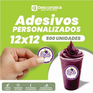 500 ETIQUETAS ADESIVAS 12x12 CM PERSONALIZADAS COM SUA LOGO VINIL ADESIVO 12x12 4X0  CORTE PERSONALIZADO ESCOLHA ENTRE BRILHO OU FOSCO