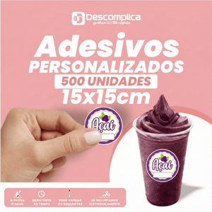 500 ETIQUETAS ADESIVAS 15x15 CM PERSONALIZADAS COM SUA LOGO VINIL ADESIVO 15x15 4X0  CORTE PERSONALIZADO ESCOLHA ENTRE BRILHO OU FOSCO