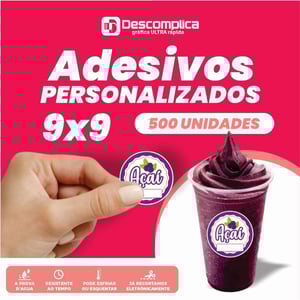 500 ETIQUETAS ADESIVAS 9x9 CM PERSONALIZADAS COM SUA LOGO VINIL ADESIVO 9x9 4X0  CORTE PERSONALIZADO ESCOLHA ENTRE BRILHO OU FOSCO