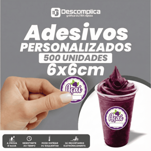 500 ETIQUETAS ADESIVAS 6X6 CM PERSONALIZADAS COM SUA LOGO VINIL ADESIVO 6X6 4X0  CORTE PERSONALIZADO ESCOLHA ENTRE BRILHO OU FOSCO