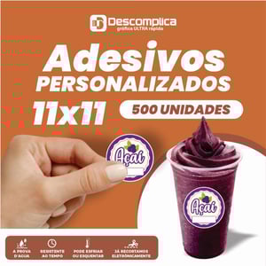 500 ETIQUETAS ADESIVAS 11x11 CM PERSONALIZADAS COM SUA LOGO VINIL ADESIVO 10x10 4X0  CORTE PERSONALIZADO ESCOLHA ENTRE BRILHO OU FOSCO