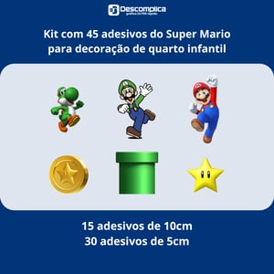 Kit Adesivo De Parede Decorativo Infantil Super Mario VINIL ADESIVO PERSONALIZADO 4X0  CORTE PERSONALIZADO ESCOLHA ENTRE BRILHO OU FOSCO