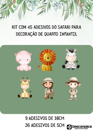 Kit Adesivo De Parede Decorativo Infantil Safari VINIL ADESIVO PERSONALIZADO 4X0  CORTE PERSONALIZADO ESCOLHA ENTRE BRILHO OU FOSCO