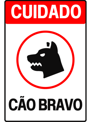 Placa Sinalização 20x15 Cão bravo PVC 20x15 4X0  CORTE PERSONALIZADO 