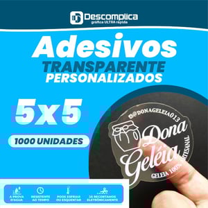 1.000 ETIQUETAS ADESIVAS TRANSPARENTE 5X5 CM PERSONALIZADAS COM SUA LOGO VINIL ADESIVO 5x5 4X0  CORTE PERSONALIZADO 