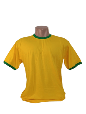 Camiseta Amarela com Gola e manga Verde Personalizada