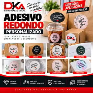 Adesivo Redondo Personalizado 5x5 cm em Vinil Branco