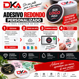 Adesivo Redondo Personalizado 3x3 cm em Vinil Branco