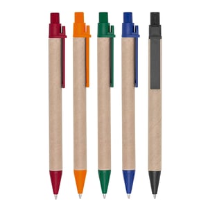 Caneta Ecológica Papelão Caneta de papelão com detalhes plásticos, carga esferográfica azul 1.0 mm e acionamento por clique.     