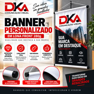 Banner Personalizado 100x70 cm em Lona 280g Lona Front 280g 100x70 cm 4x0 – Colorido frente  Bastão + Cordão + Ponteiras 